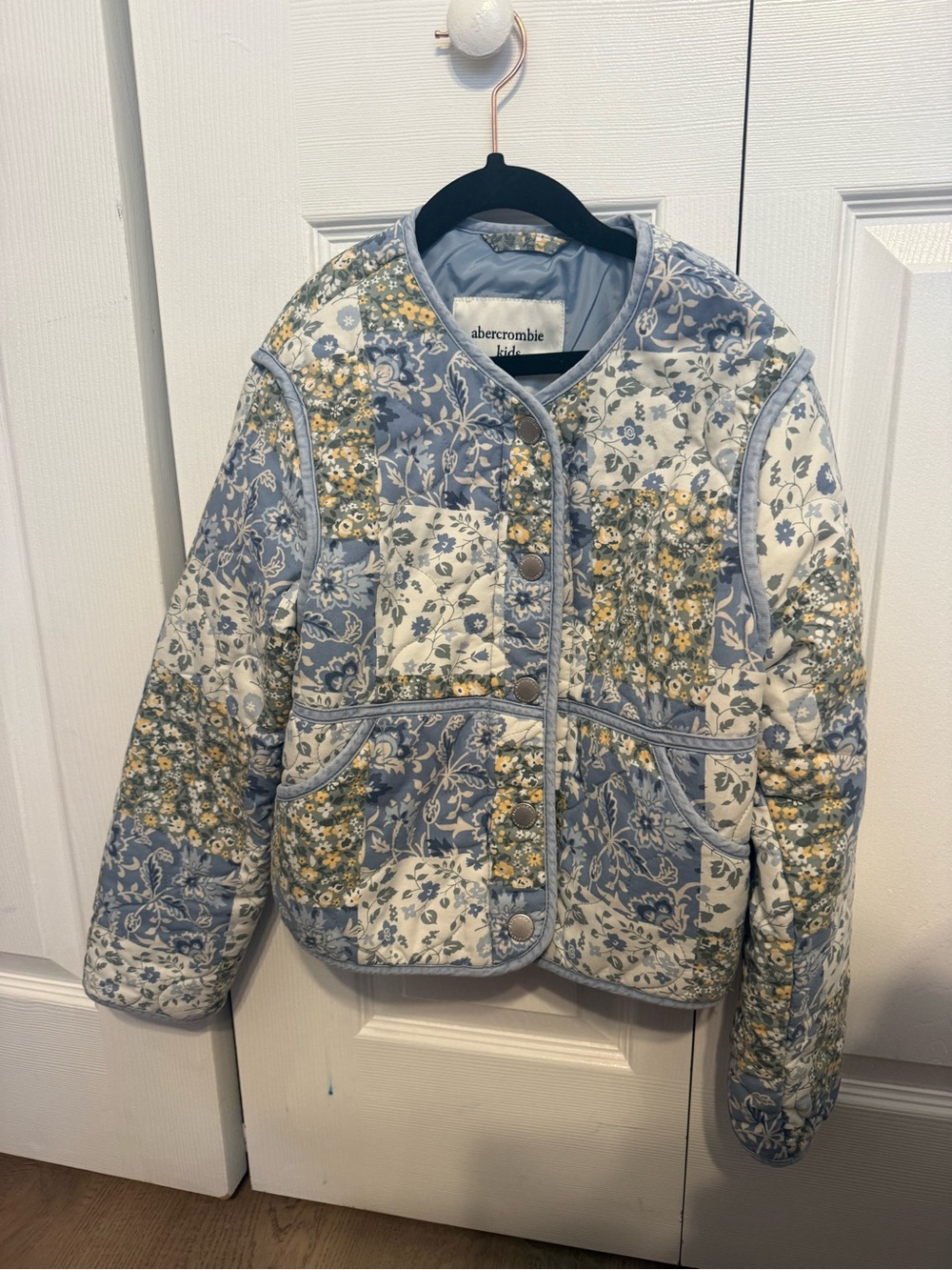 abercrombie kids Light Blue Quilted Jacket with Yellow Floral Accents